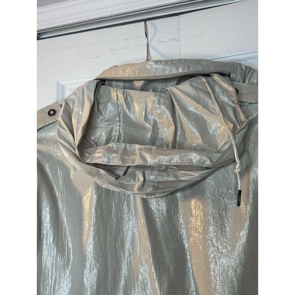 Chico's Metallic Shimmer Utility Jacket Womens Sz 2 (L) Champagne Hooded Hidden - Picture 8 of 15